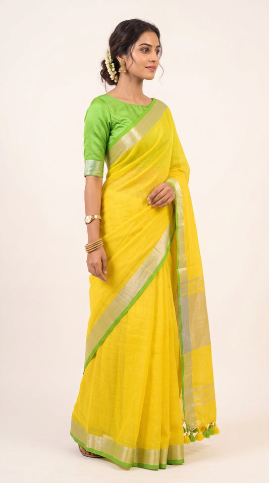 Sunshine Yellow Linen Cotton Saree