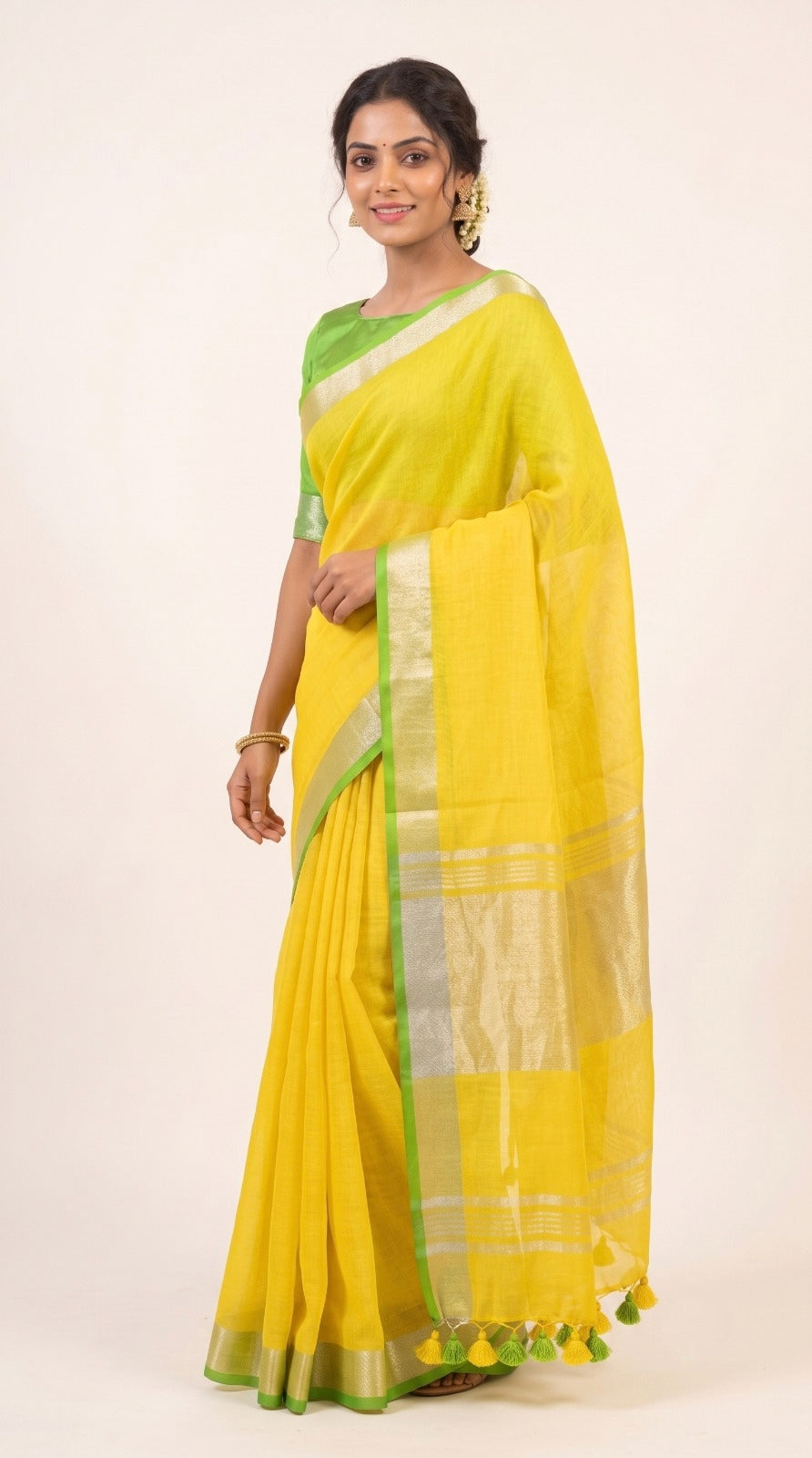 Sunshine Yellow Linen Cotton Saree