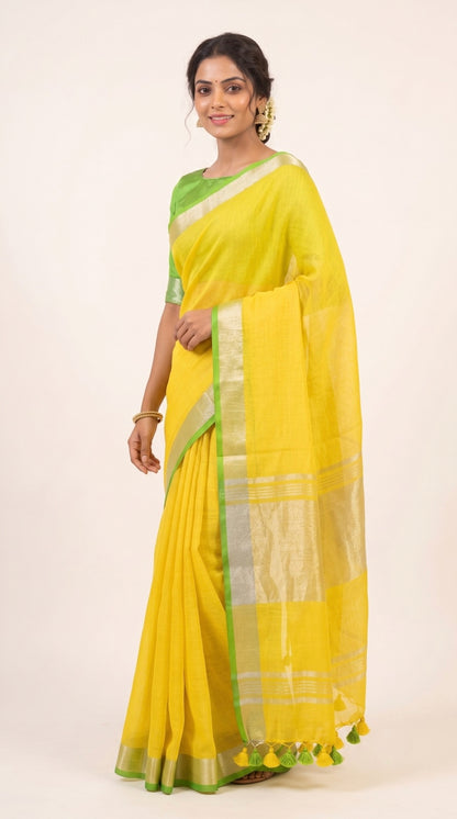 Sunshine Yellow Linen Cotton Saree