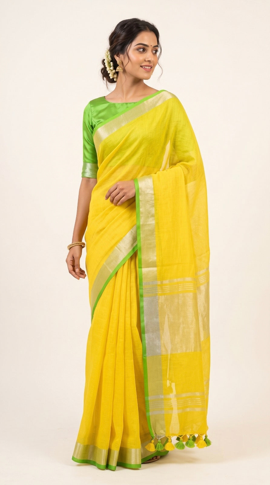 Sunshine Yellow Linen Cotton Saree