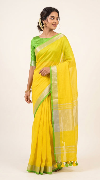 Sunshine Yellow Linen Cotton Saree