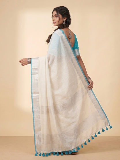 Pearl White Linen Cotton Saree