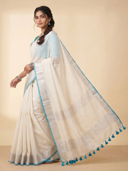 Pearl White Linen Cotton Saree