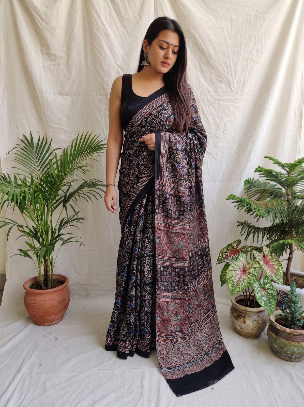 Black Ajrakh Pure Modal Silk Saree