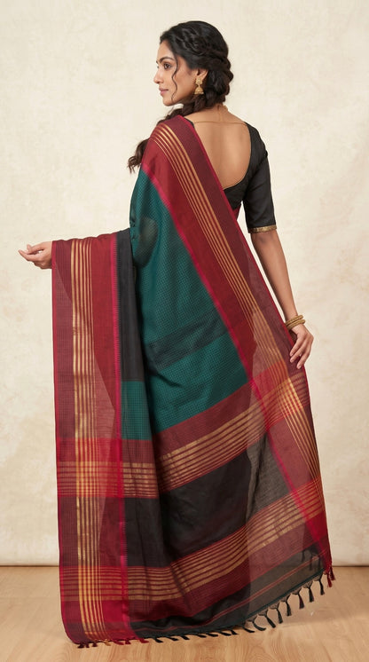 Black Maheshwari Silk Saree with V Border