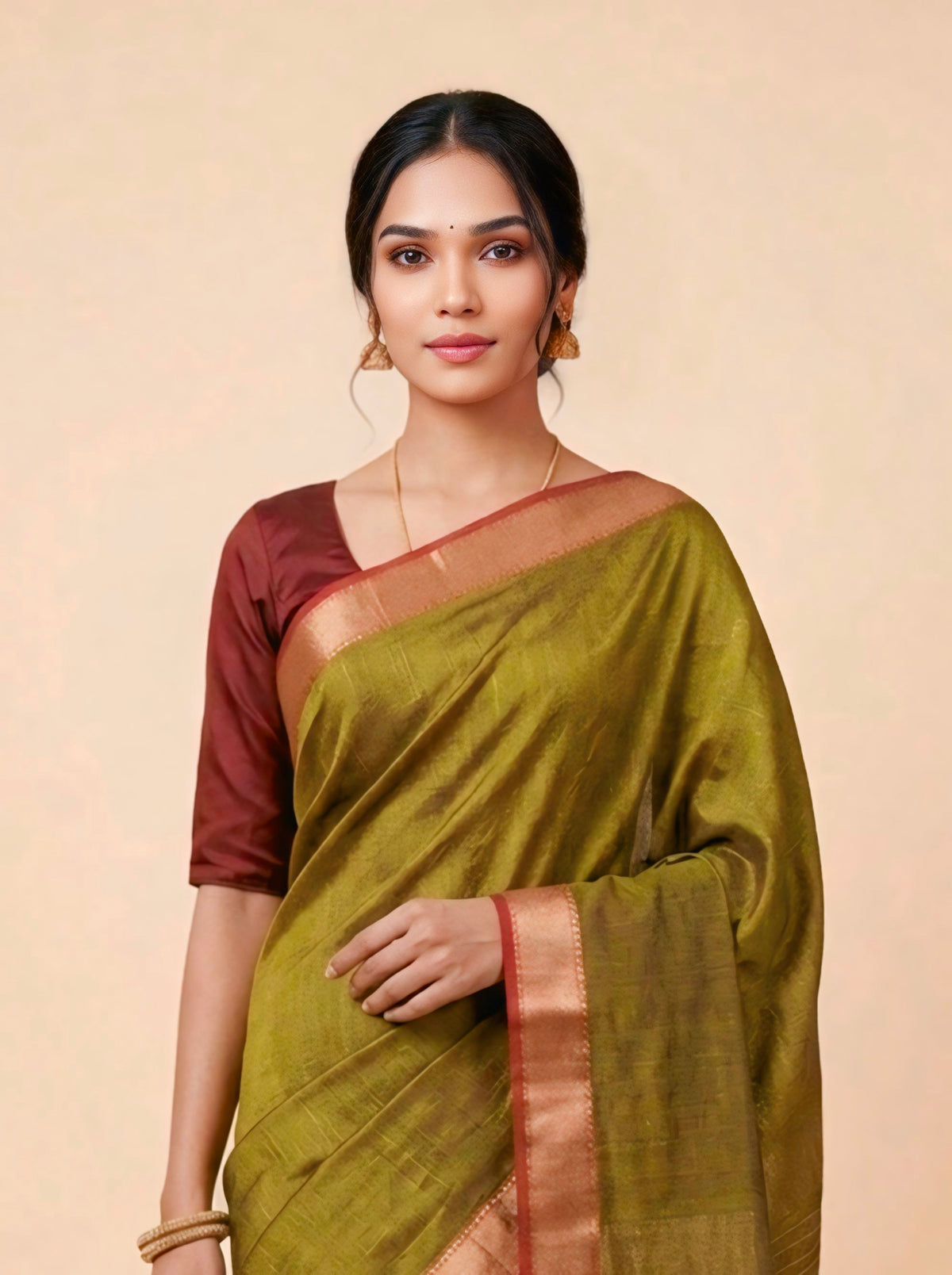 Mehndi Green Maheshwari Silk Saree with Zari Border