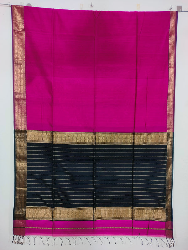 Pink Maheshwari Silk Saree with Chameli Border
