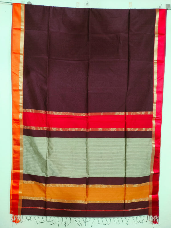 Wine Maheshwari Silk Saree with Ghicha Pallu