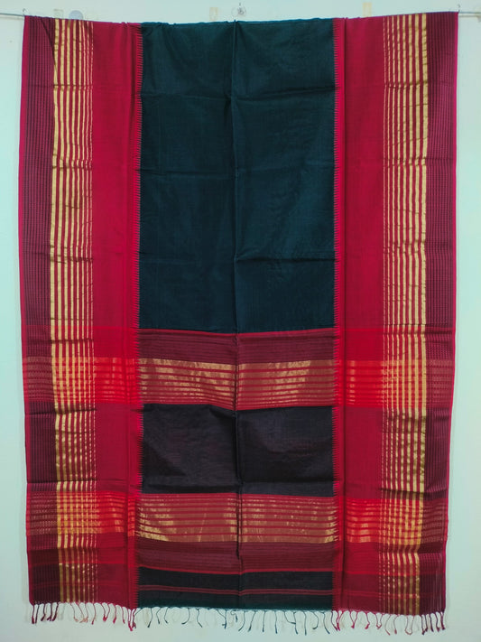 Black Maheshwari Silk Saree with V Border