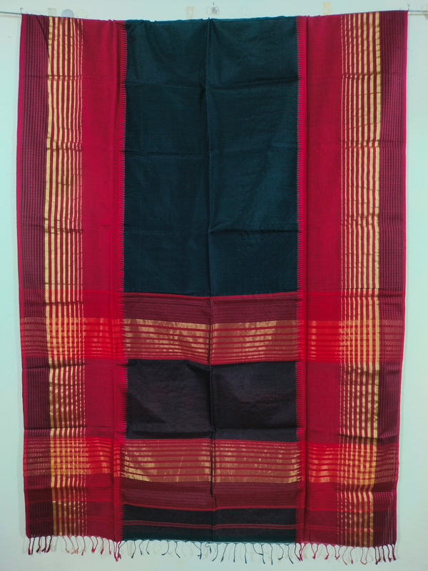 Black Maheshwari Silk Saree with V Border