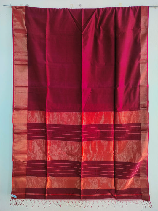Maroon Maheshwari Silk Saree with Lehar Border