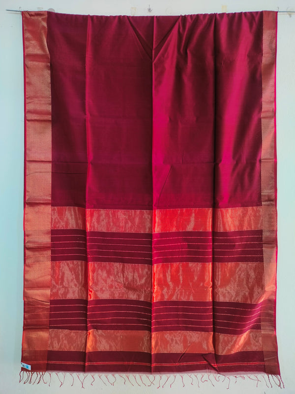 Maroon Maheshwari Silk Saree with Lehar Border