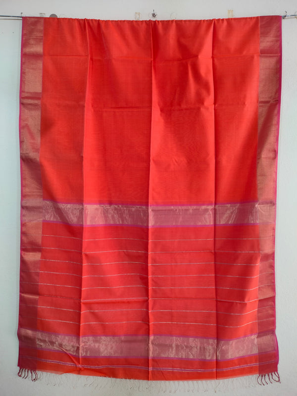 Orange Maheshwari Silk Saree with Lehar Border