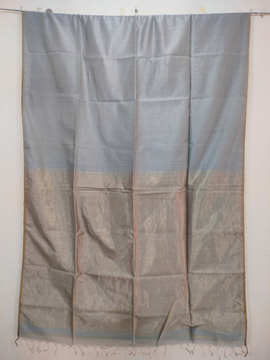 Grey Maheshwari Silk Saree with Tissue Pallu