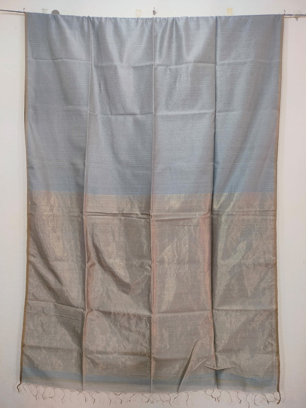 Grey Maheshwari Silk Saree with Tissue Pallu