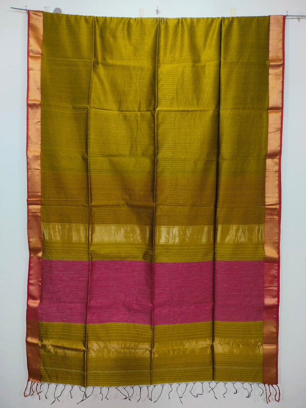 Mehndi Green Maheshwari Silk Saree with Zari Border