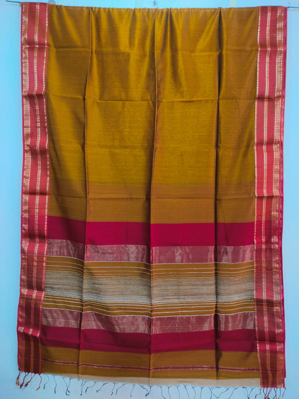 Rust Maheshwari Silk Saree with Chameli Border