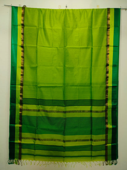 Green Maheshwari Silk Saree with Multi Border