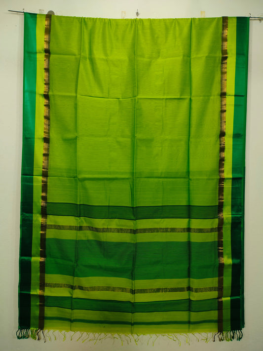 Green Maheshwari Silk Saree with Multi Border