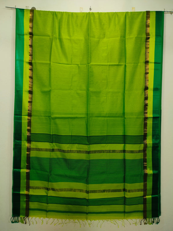Green Maheshwari Silk Saree with Multi Border
