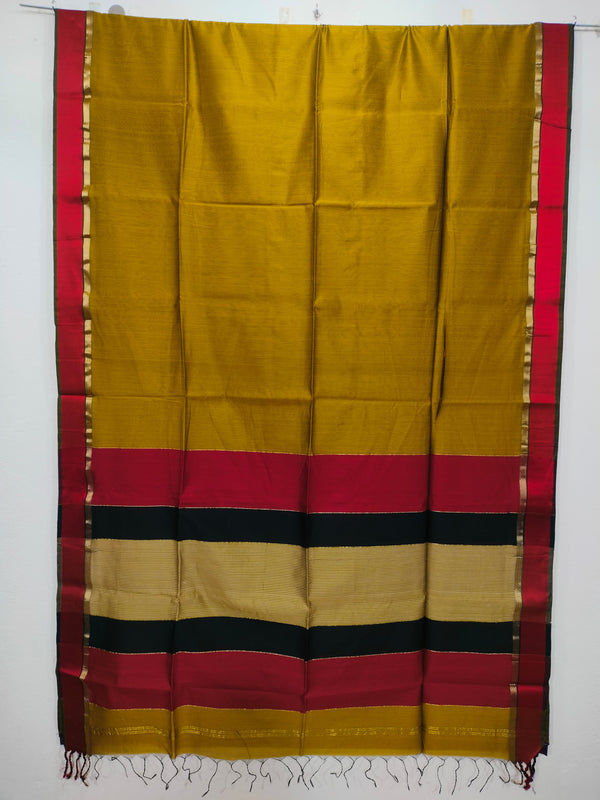 Ochre Maheshwari Silk Saree with Resham Border