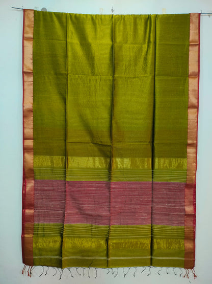 Mehndi Green Maheshwari Silk Saree with Zari Border