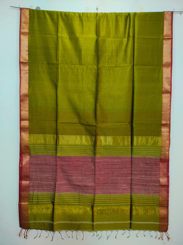 Mehndi Green Maheshwari Silk Saree with Zari Border