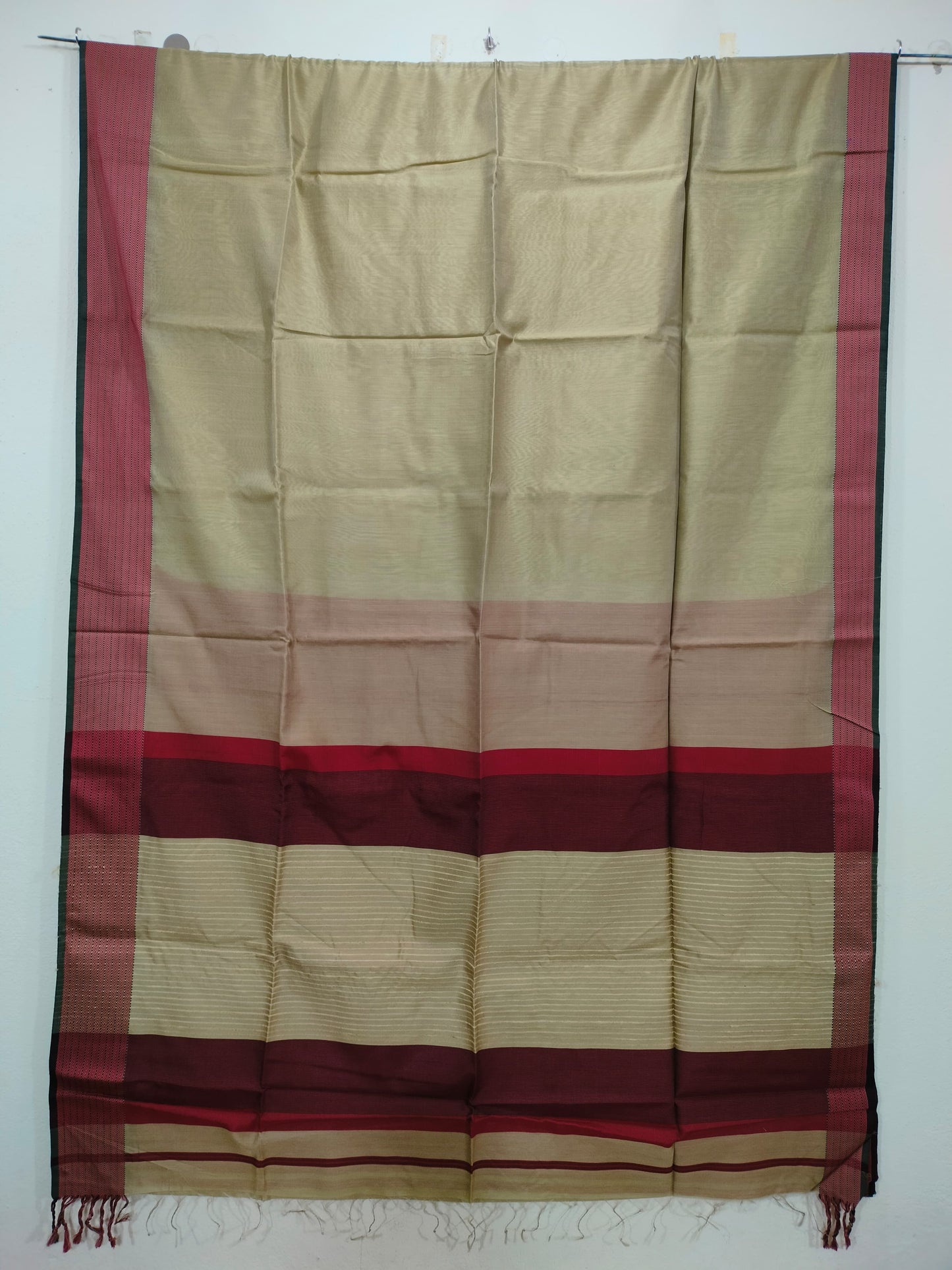 Khaki Maheshwari Silk Saree with Lehar Border