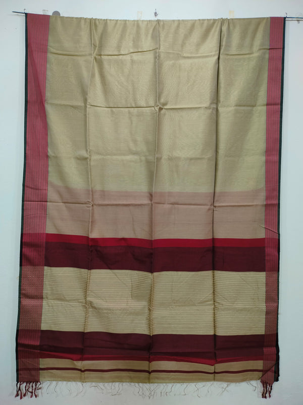 Khaki Maheshwari Silk Saree with Lehar Border