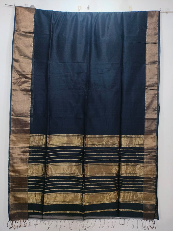 Black Maheshwari Silk Saree with Zari Border