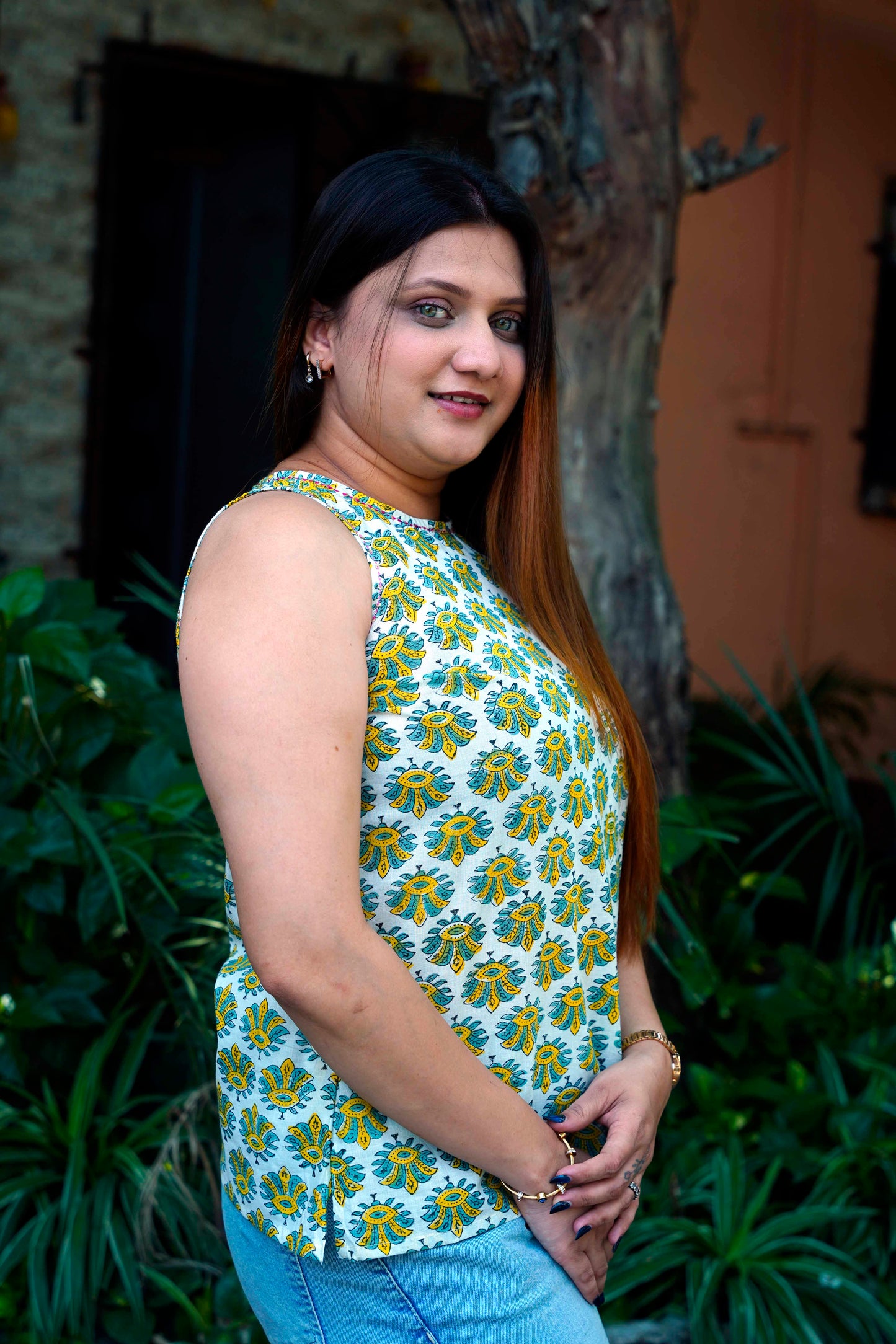 White Bagru Handblock Printed Halter Neck Short Top