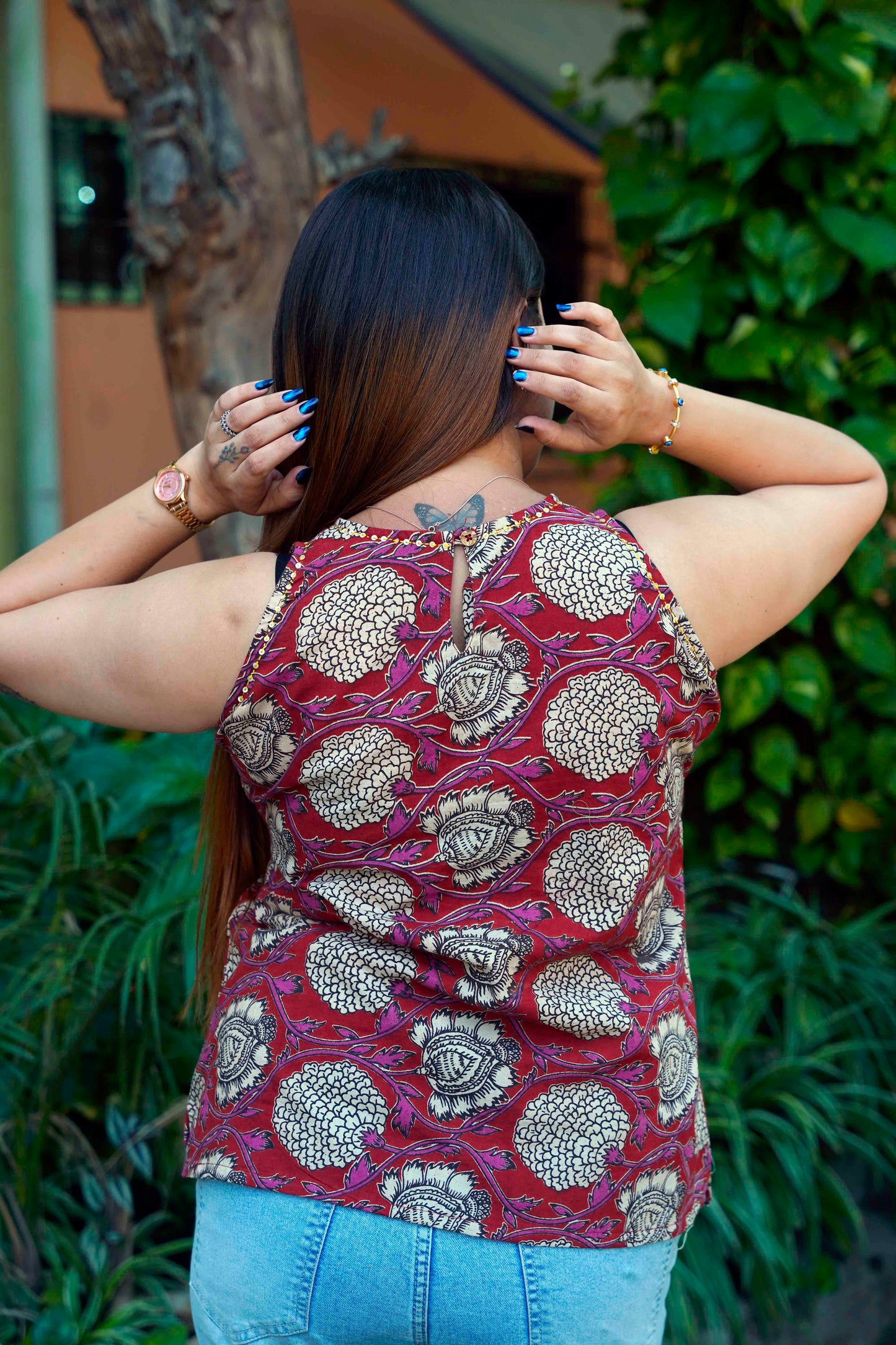 Red Kalamkari Halter Neck Short Top