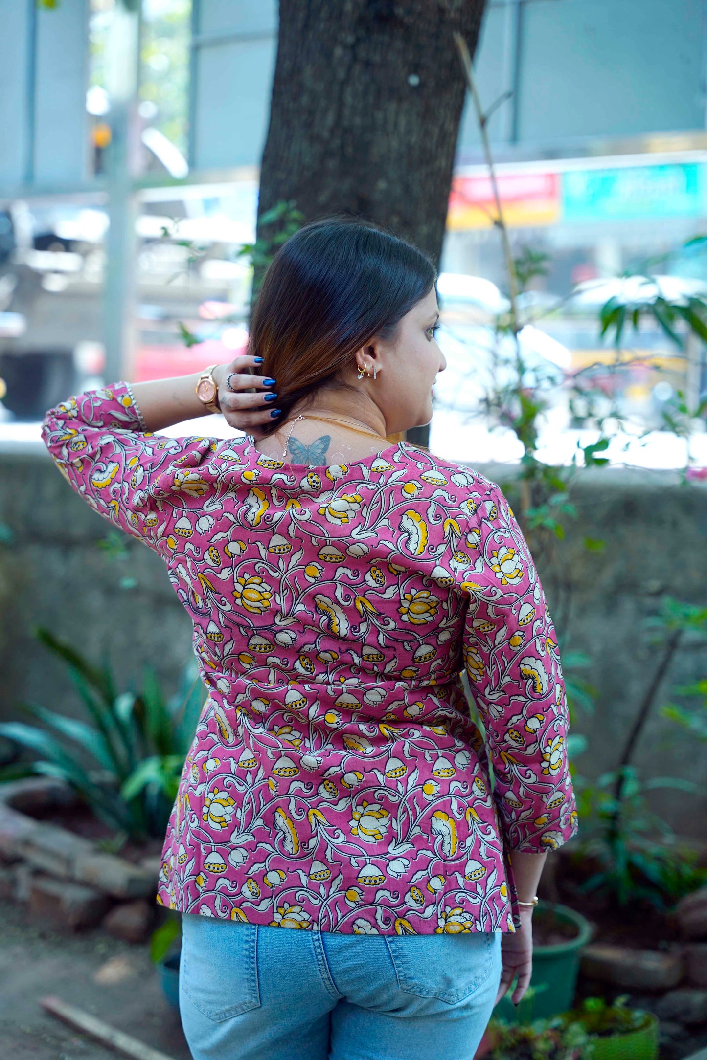 Pink Kalamkari Handblock Printed Cotton Top