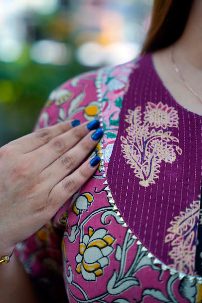 Pink Kalamkari Handblock Printed Cotton Top