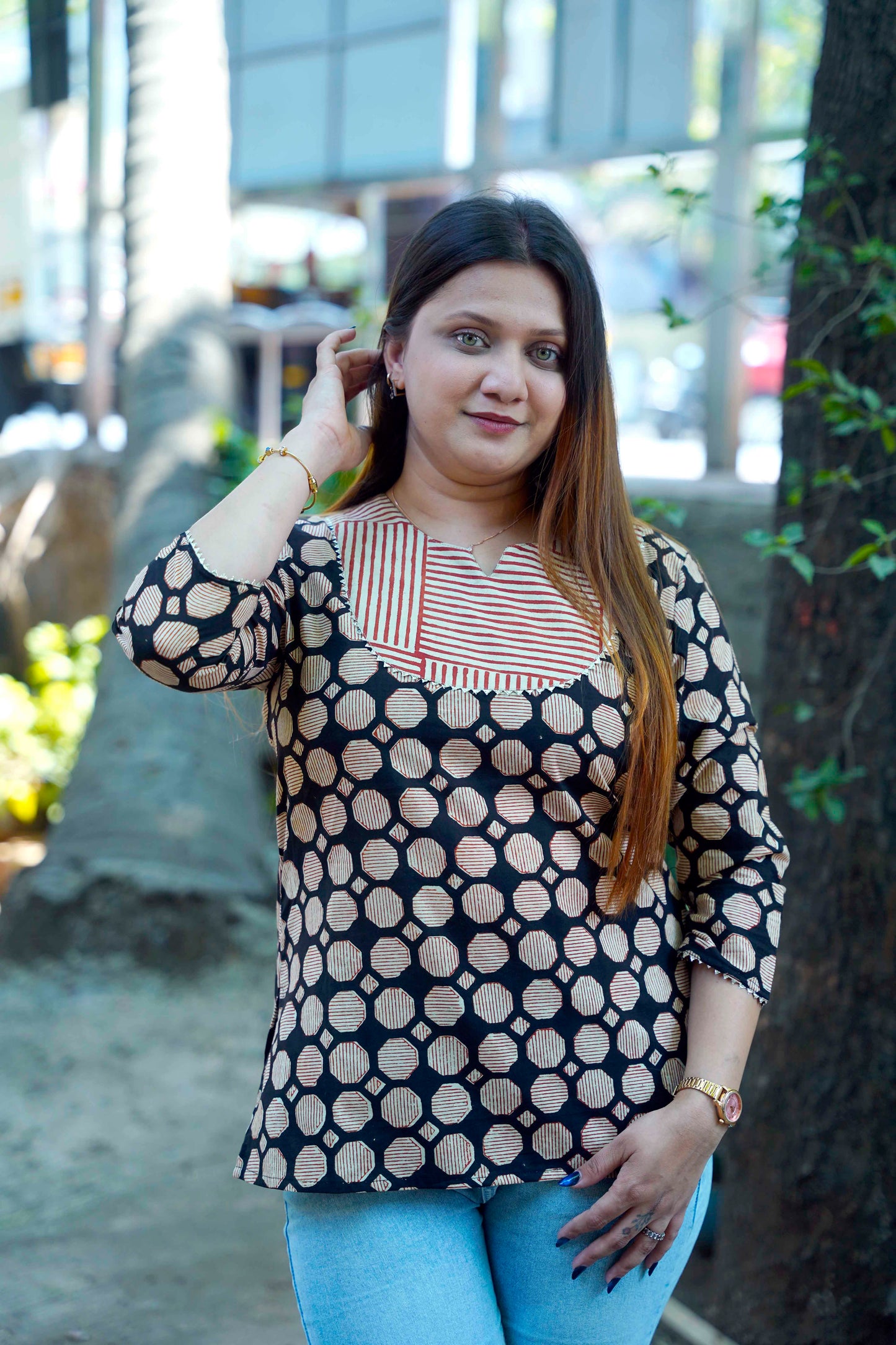 Black Bagru Handblock Printed Cotton Top