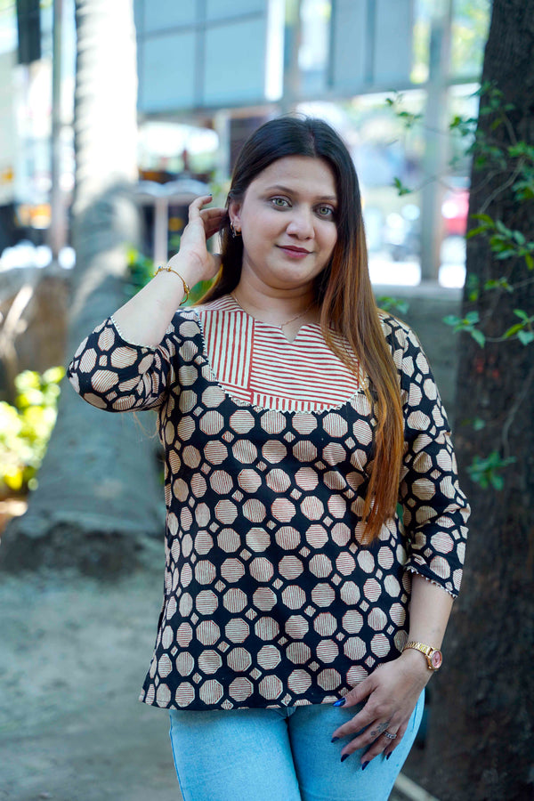 Black Bagru Handblock Printed Cotton Top