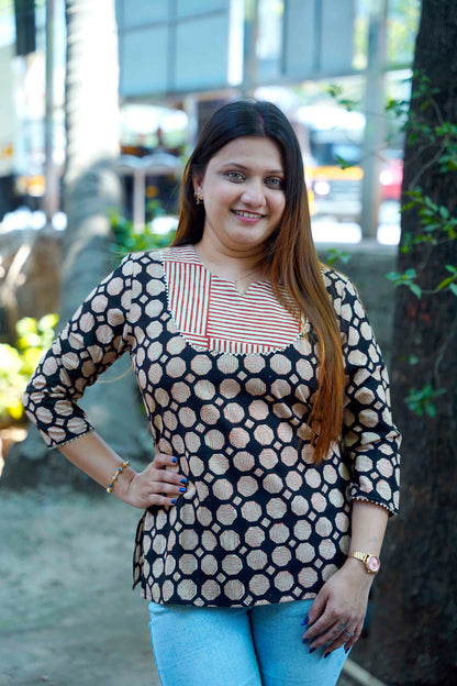 Black Bagru Handblock Printed Cotton Top