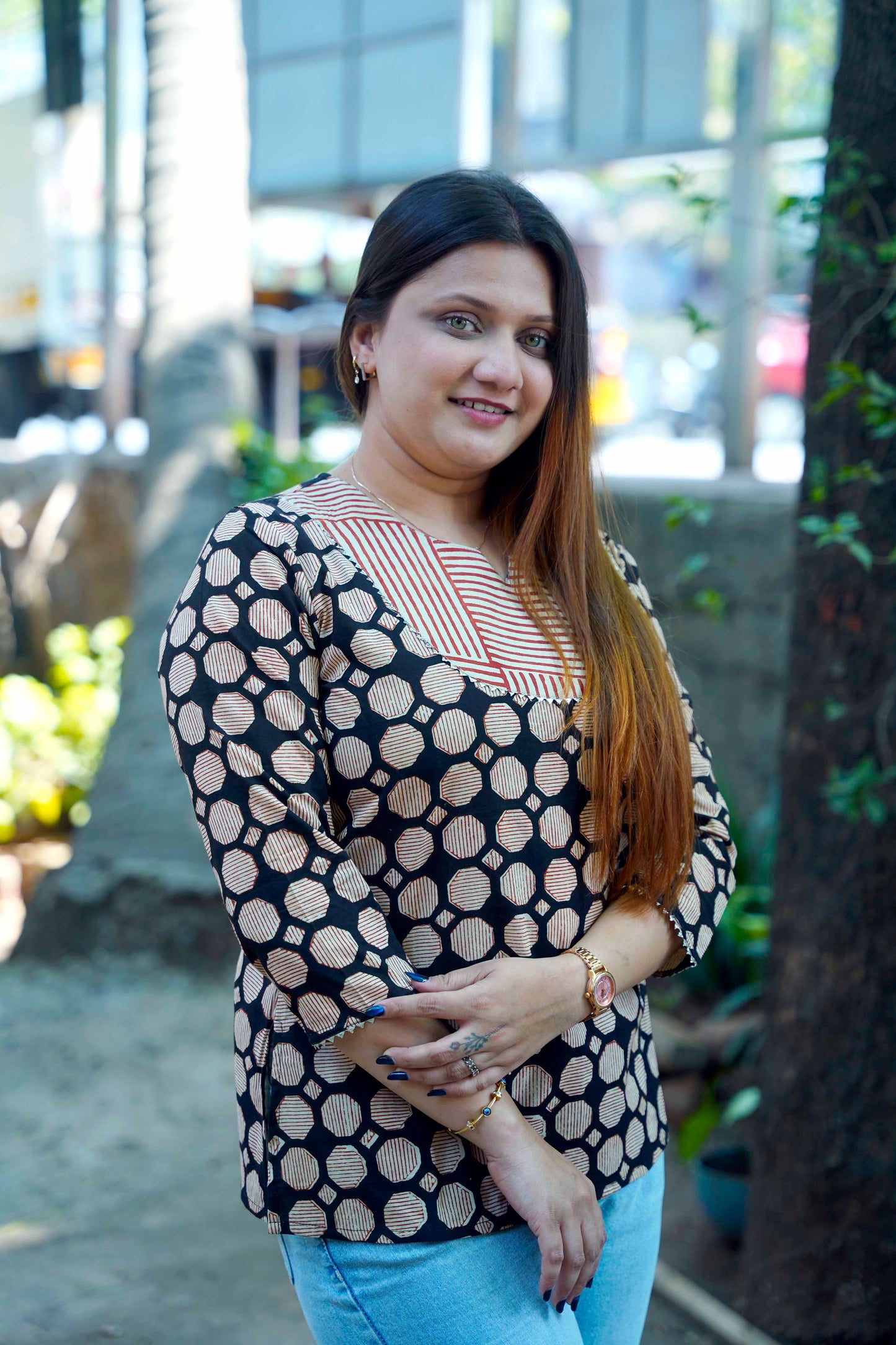 Black Bagru Handblock Printed Cotton Top