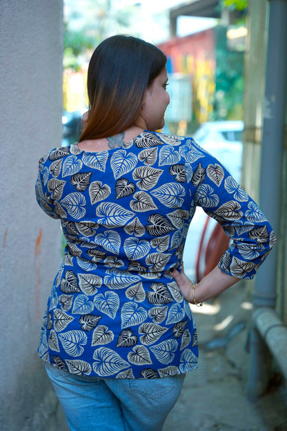Indigo Kalamkari Handblock Print Cotton Top