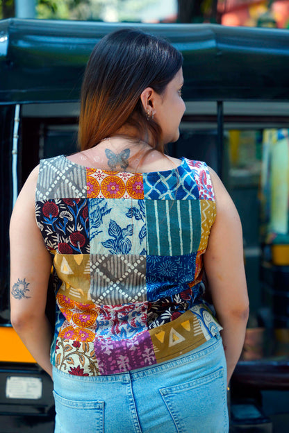 Handblock Patchwork Crop Top