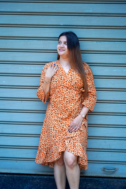 Orange Bagru Print Frill Dress