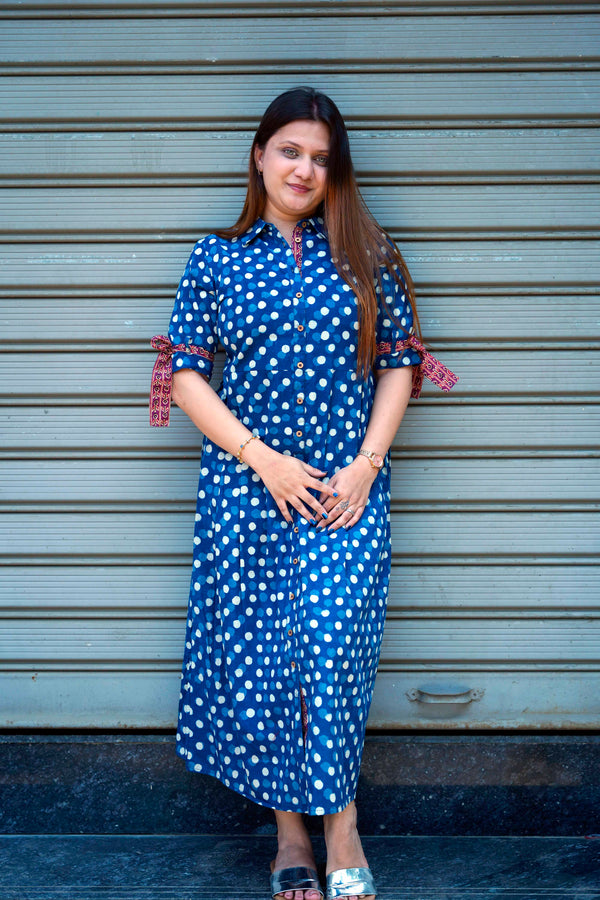 Indigo Bagru Hand Print Dress