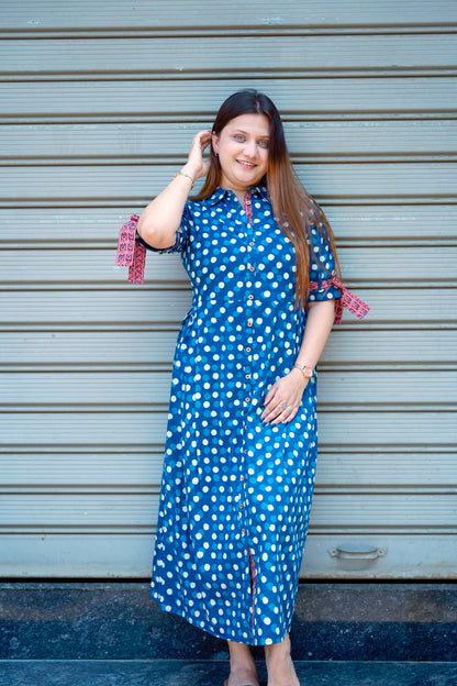 Indigo Bagru Hand Print Dress