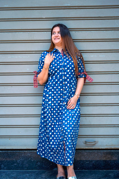 Indigo Bagru Hand Print Dress