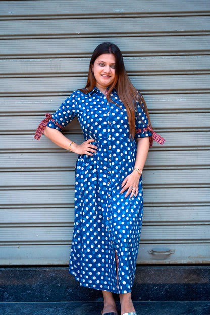 Indigo Bagru Hand Print Dress
