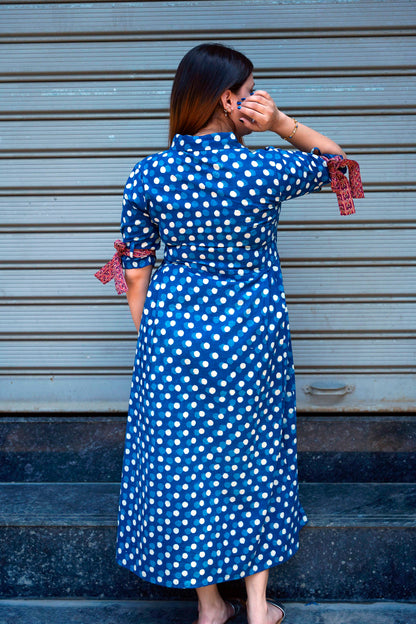 Indigo Bagru Hand Print Dress