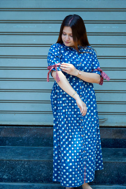 Indigo Bagru Hand Print Dress