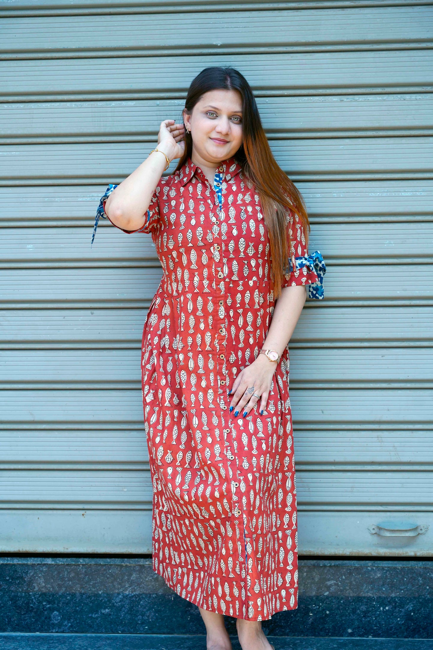 Rust Bagru Print Cotton Dress