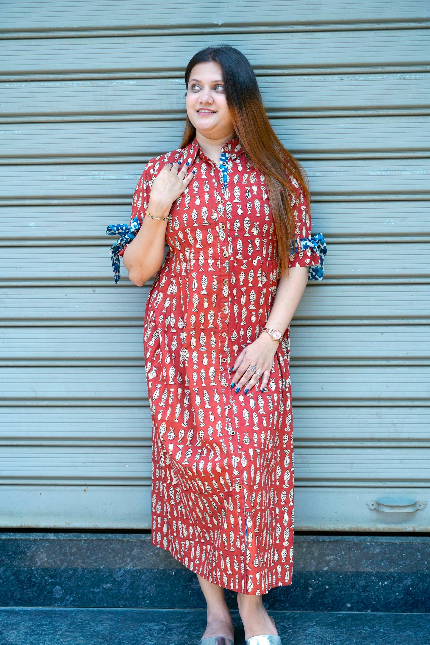 Rust Bagru Print Cotton Dress