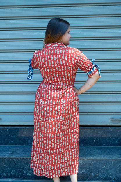 Rust Bagru Print Cotton Dress